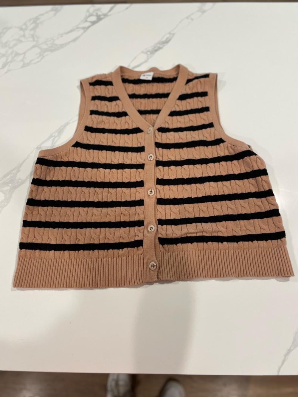 Wiholl Women’s Knit Button Down Sweater Vest Size XL Black and Brown Striped